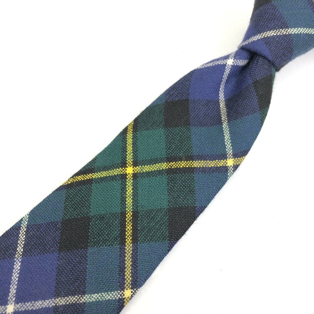 INGLES BUCHAN Tie Plaid Blue Green Yellow Wool